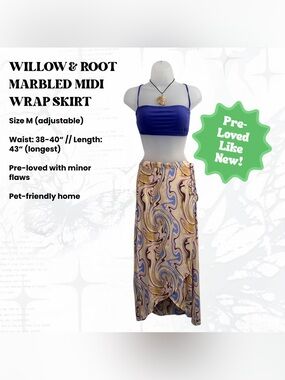 Willow & Root Marbled Midi Wrap Skirt - Cream Multi
